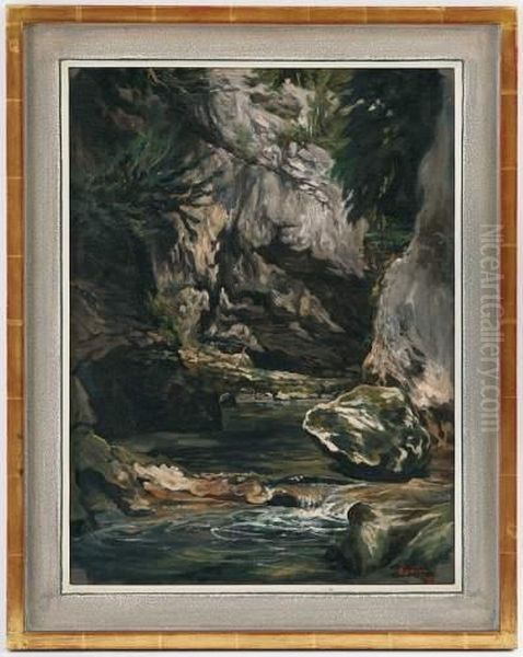 Riviere Demontagne Oil Painting by Auguste Andre Lancon