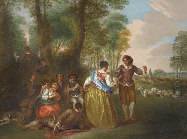 A Fete Champetre Oil Painting by Nicolas Lancret