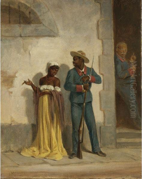 Tipos Populares (soldado Con Mulata) Oil Painting by Victor Patricio Landaluze