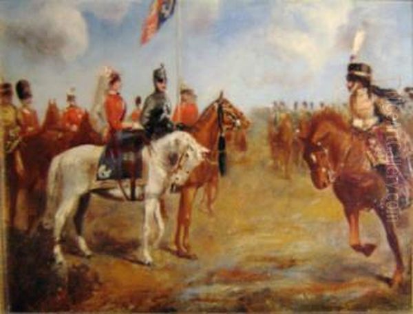 Queen Victoria At Review Oil Painting by Robert Thomas Landells