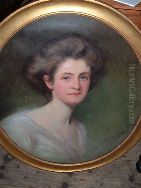 Portraitof A Lady, Head And Shoulders Oil Painting by John St. Helier Lander