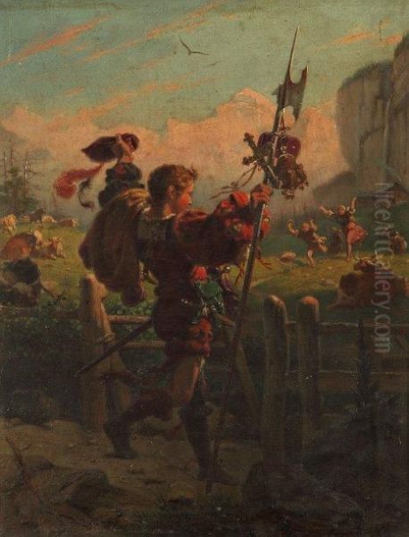 Un Retour Vainqueur Oil Painting by Albert Landerer