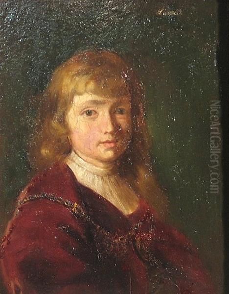 A Portrait Of A Boy In Red Oil Painting by John Landis