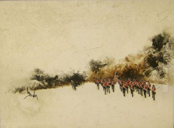 British Foot Infantry In White Landscape Oil Painting by Charles Paul Landon