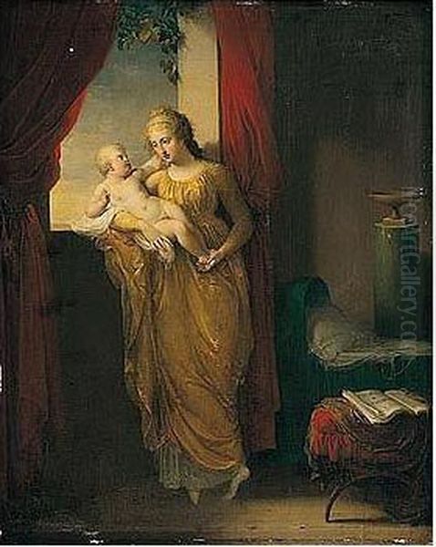 An Interior With A Mother And Child Oil Painting by Charles Paul Landon