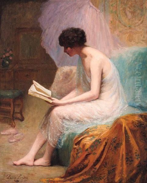 A Young Beauty Reading Oil Painting by Louise Amelie Landre