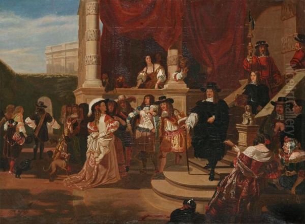 Open Air Scene With Dignitaries Near A Temple Oil Painting by Charles Landseer