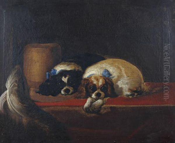 The Cavalier's Pets (king Charles Spaniels) Oil Painting by Landseer, Sir Edwin