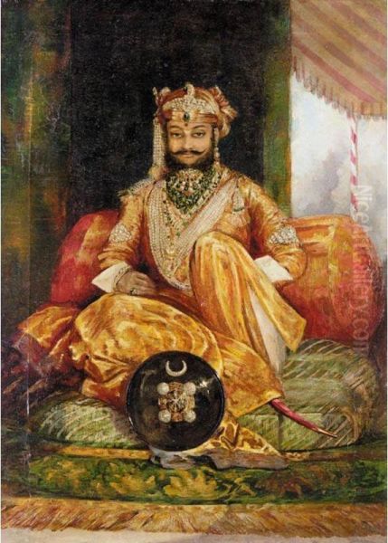 His Highness Maharaja Tukoji Ii Of Indore Oil Painting by George Landseer