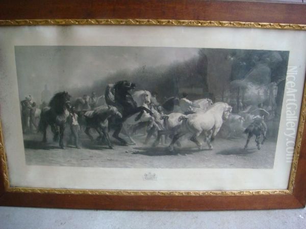 Thomas D'apres Rosa Bonheur Le Marche Aux Chevaux Aparis Gravure Oil Painting by Thomas Landseer