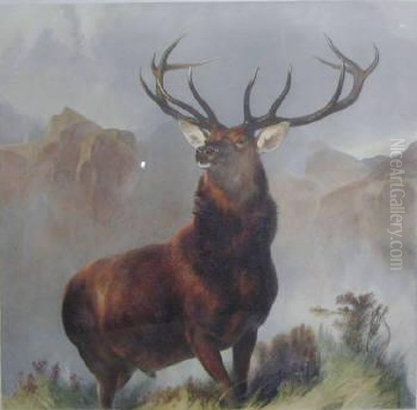 After Edwin Landseer , 'monarch Of The Glen', Engraving, 59cm X 60cm, Framed Oil Painting by Thomas Landseer