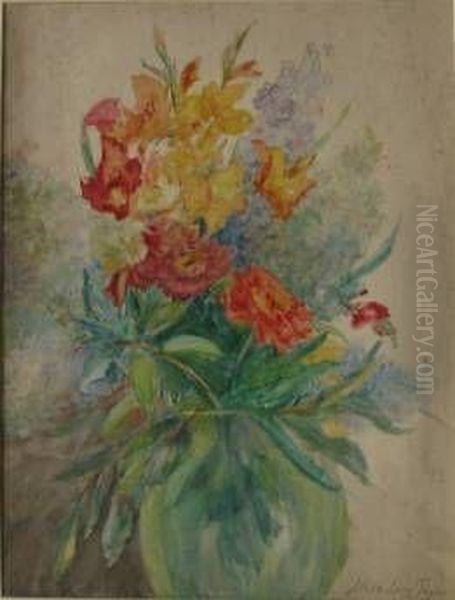 Bouquet In Green Vase Oil Painting by Emma Lane