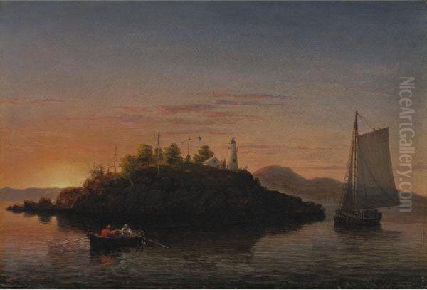 View Of Camden Mountains From Penobscot Bay Oil Painting by Fitz Hugh Lane