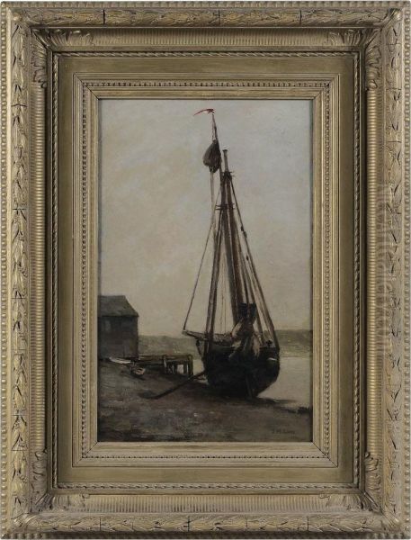 Boat In Harbor Oil Painting by Susan Minot Lane