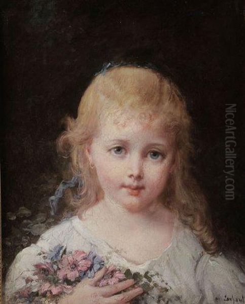 Petite Fille Au Bouquet Oil Painting by Francois Louis Lanfant de Metz