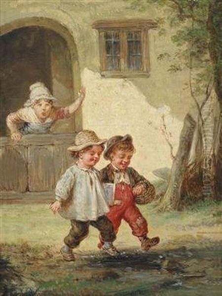 Twoscenes From Childhood Oil Painting by Francois Louis Lanfant de Metz