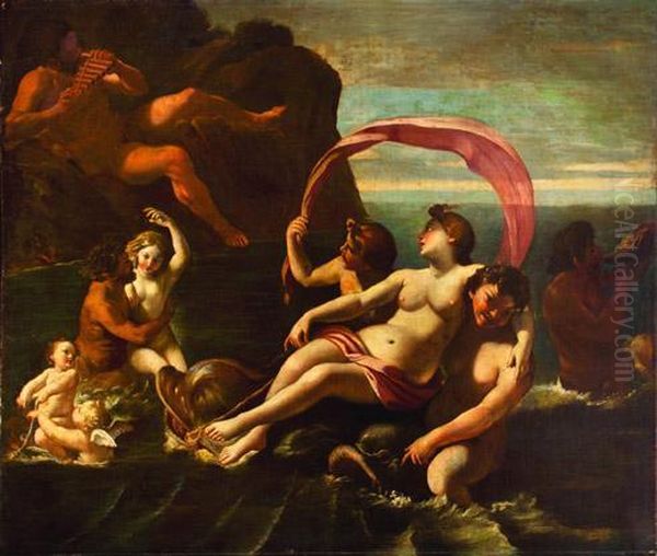 Galatea Sul Mare, Accompagnata Da Tritoni E Nereidi, E Polifemo Che Suona Oil Painting by Giovanni Lanfranco