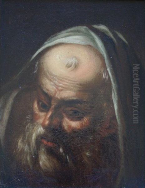 Draped Head Of Bearded Man Oil Painting by Giovanni Lanfranco