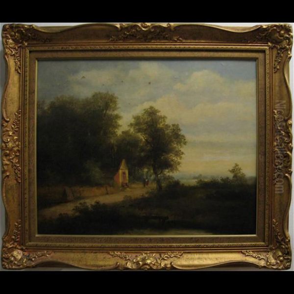 Landscape With Couple At Middle Ground Oil Painting by Albert Lang