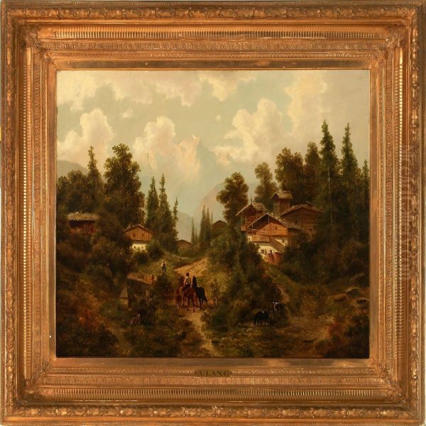 Southern German Landscape Oil Painting by Albert Lang