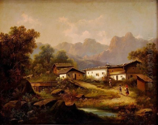 Alpska Krajina Oil Painting by Albert Lang