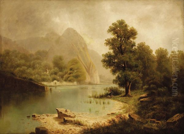 Landscape With Mountain Vista Oil Painting by August Lang