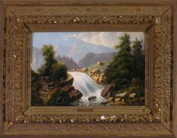 Der Prinser-fall In Der Schweiz Oil Painting by August Lang