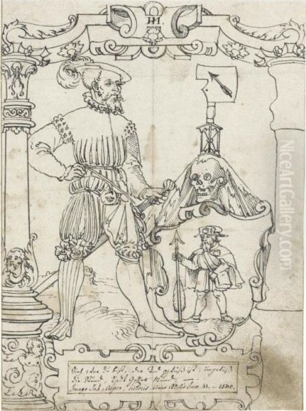 Coat Of Arms With Saint James Holding An Arrow Oil Painting by Hieronymus Lang