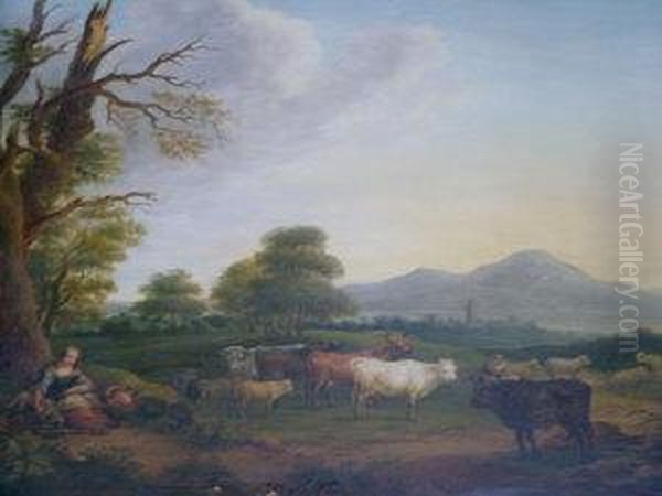 The Shepherdess Oil Painting by Josef Adolf Lang