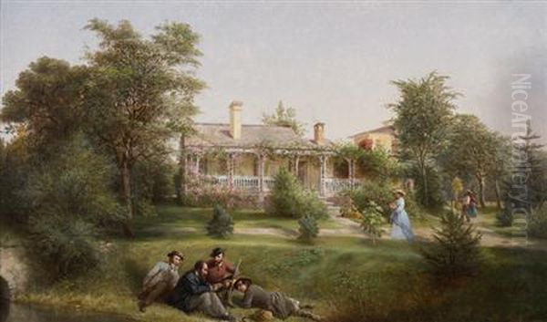 H.k. Brown And His Friends, Newburgh, New York Oil Painting by Louis Lang