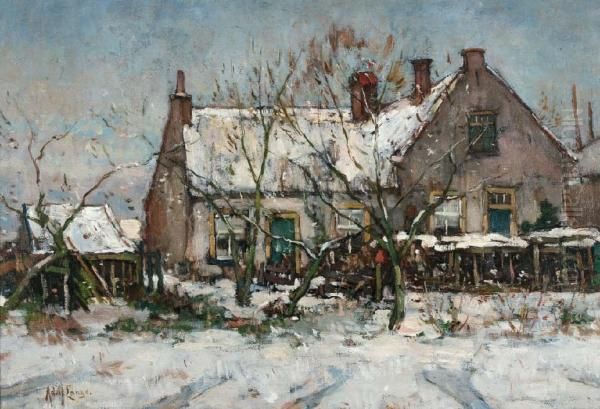 Boerderij In De Winter Oil Painting by Adolf Lange