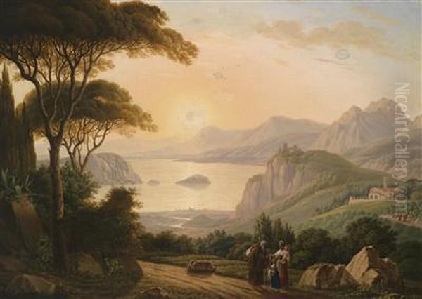 Southern Landscape With Decorative Figures In The Foreground Oil Painting by Antoni Lange