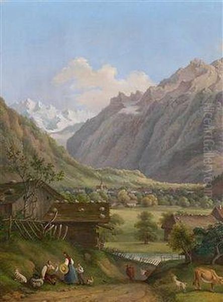 Rast Des Hirten In Weiter Schweizer Berglandschaft Oil Painting by Antoni Lange