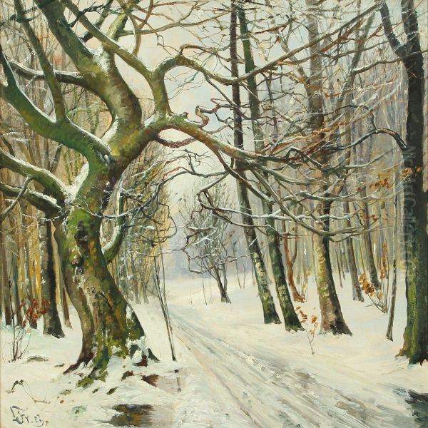 Wintry Day In The Forest Oil Painting by Frederik Lange