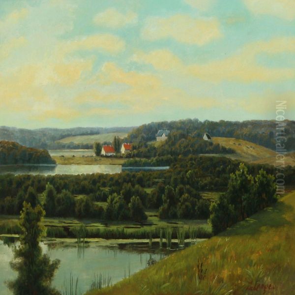 Landscape With Alake Oil Painting by Frederik Lange