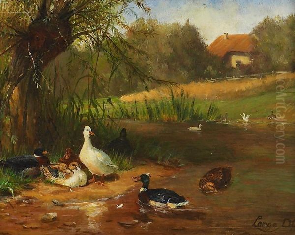 Zwei Gemalde Mit Federvieh Oil Painting by Fritz Lange