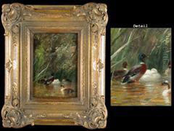 Enten Am Weiher Oil Painting by Fritz Lange