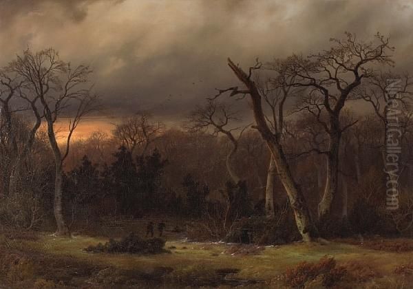 Hunters At Dusk Oil Painting by Gustav Johann Lange