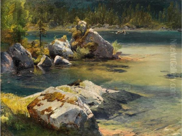 Oberbayerischer Gebirgssee Oil Painting by Julius Lange