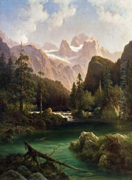 Blick Auf Den Dachstein Oil Painting by Julius Lange