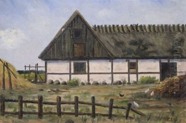 Dorfliche Landschaft Mit Stallgebaude Und Federvieh Oil Painting by Ludwig Lange