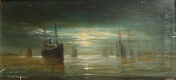 Bateau A Vapeur Au Crepuscule Oil Painting by Charles Langenbick