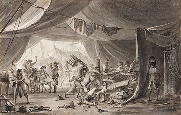 A Fight In An Army Camp Oil Painting by Dirck Langendijk