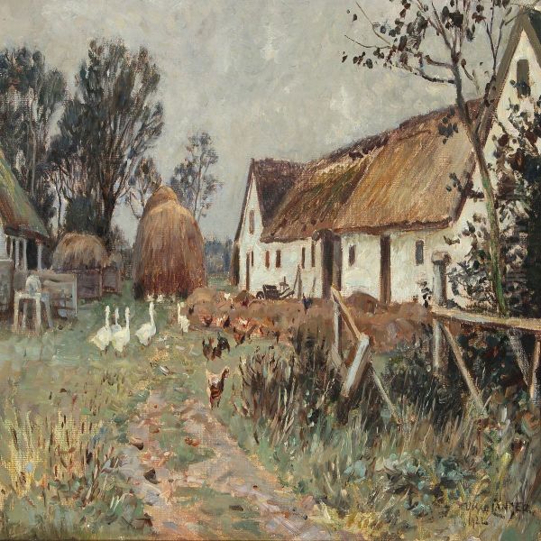 Farm Exterior Oil Painting by Olaf Viggo Peter Langer