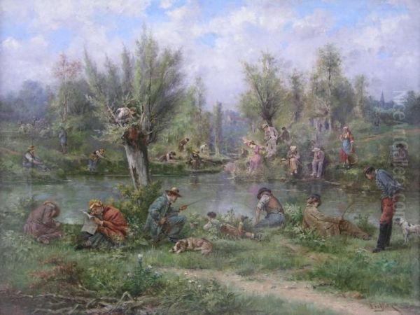 La Partie De Peche Oil Painting by Henri Langerock