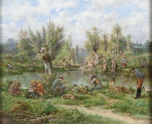 Partie De Peche Oil Painting by Henri Langerock