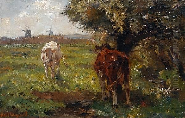 Cattle In A Summer Landscape Oil Painting by Frans Langeveld