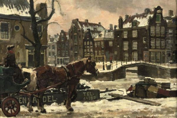 Horse With A Carriage In Amsterdam Oil Painting by Frans Langeveld