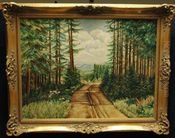 Dat. 58, Tannenwald Mit Feldweg Oil Painting by Carl Gotthard Langhans