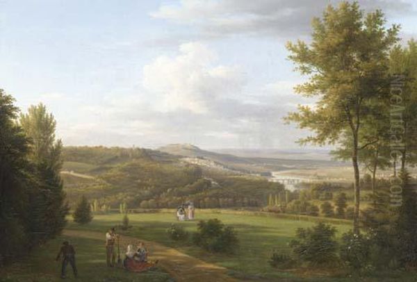 Vue Du Petit Bellevue De St Cloud, Nr. Vallerienne Oil Painting by Jean-Baptiste Gab. Langlace